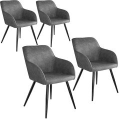 Tectake 800870 4 valgomojo kėdžių rinkinys su porankiais, paminkštinta medžiagine sėdyne, juodomis metalinėmis kojomis, skirtas svetainei, valgomajam, virtuvei ir biurui (pilka)