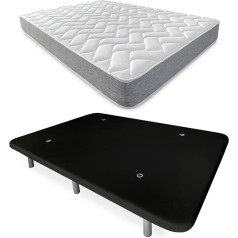 Duérmete Online DUÉRMETE ONLINE Schwarz Komplettes Bett mit wendbarer Viscotec-Matratze + verstärkter Polsterboden Farbe 6 Beinen, Holz, 150 x 190