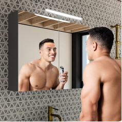 Artforma Vannas istabas spoguļskapītis ar spoguļspoguļa gaismu Lumen, vannas istabas lampa (70 x 60 x 17 cm), antracīts, vannas istabas skapītis, apgaismots vannas istabas skapītis, uzglabāšanas vieta un rozete baltā krāsā