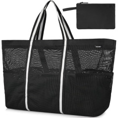 GAGAKU Beach Bag with Zip XXXL Family Swimming Bag Extra Large Mesh Bag for Women Beach Bag Mesh Bag for Beach Travel Shopping - Black/Grey/Green