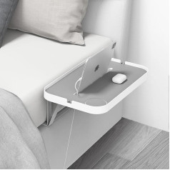 Kiwifotos Bedside Shelf for Platform Bed, Insert Mattress, Bedside Table, Metal Shelf with Cup Holder, Cable Organisation, Mute Design, White (Model-L)