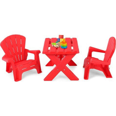 Dreamade Children's Table with 2 Adirondack Chairs, Table Chair Set for Toddlers, 3-Piece Children's Teat Set for Nursery and Children's Room, for Boys Girls from 3 Years (Red)