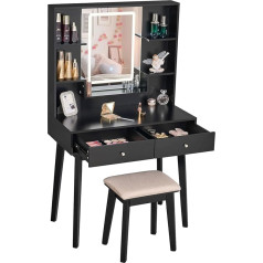 Anwbroad BDT14B Vanity Table with 3 Colours LED Lighting Vanity Desk Vanity Table 5 Storage Space Five with Adjustable Brightness Dressing Table with Mirror Stool Black