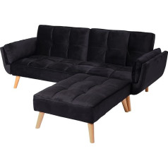 Mendler HWC-K18 Sofa-lova su otomanu, sofa-lova svečiams, miego funkcija 218 x 175 cm - aksominė juoda