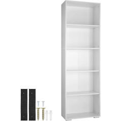 Tectake 800842 Koka grāmatu plaukts ar 5 atvērtiem nodalījumiem (H x W x D): (aptuveni 190 x 60 x 30 cm), grīdai draudzīgas plastmasas kājas (baltas)