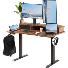 Vevor Height Adjustable Electric Desk, 120 x 60 cm, Standing Desk, 0.72-1.1 m Adjustable Memory Control, Double Layer Large Computer Desk, 82 kg Load Capacity, Brown Office Table, PC Table