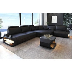 Sofa Dreams Asti Leather Sofa L Shape Sofa in Leather with Headrests and LED Lighting (Corner Right, Black)