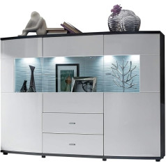 Homeface Gateona 081 Highboard Modern Front MDF High Gloss White / Grey Living Room Cabinet W x H x D: 160 x 117 x 41.6 cm