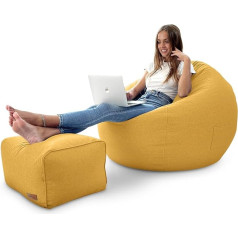 Aiire XXL Adult Bean Bag with Stool - Giant BeanBag Chair with Filling for Decoration, Boys and Children - Floor Cushion Coarse Chill Chair for Gaming - Relaxo Bean Bags Yellow