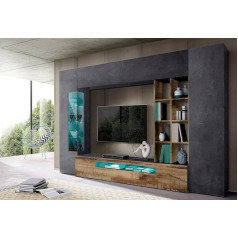 Dmora Clementino viesistabas komplekts ar 6 durvīm, daudzfunkcionālas viesistabas mēbeles ar LED apgaismojumu, 100 % ražots Itālijā, 290 x 40 x 191 cm, slānekļa pelēks un kļavas krāsā