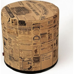 Bertoni Design Pouf Stool 40 x 40 cm Felt Cover Multicoloured Print Newspaper Motif