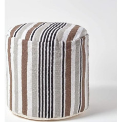 Homescapes Šiuolaikinė pufo sėdynės pagalvėlė apvali Selam pilka balta dryžuota skandinaviško dizaino 45 cm