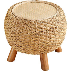 Fchmy NMDCDH Small Ottoman Footstool, Round Footstool, Low Rattan Stool for Shoe Replacement - Stool with 4 Wooden Legs for Living Room