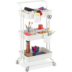 Relaxdays Trolley 3 Levels, Multi-Purpose Trolley, Hobby, Office, Bathroom, Kitchen Trolley H x D x D: 86 x 43 x 42 cm, Metal and Plastic, White