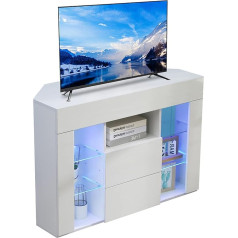 Dripex TV Corner Cabinet Lowboard with LED Lighting TV Table 100 x 68 x 40 cm White