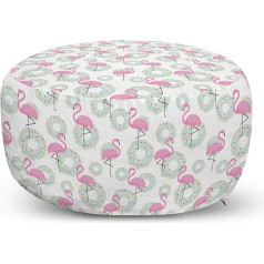 Abakuhaus Flamingo Stool, Donuts Hawaii Animals, Decorative Soft Footrest and Zipper Cover Ottoman Living Room and Bedroom, Beige Pink