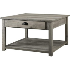 Walker Edison Современный квадратный кофейный столик в стиле кантри для гостиной, полка для хранения, деревянный материал, серый цвет, 1 упаковка