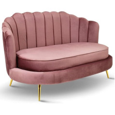 Postergaleria Sofa 2 Seater Pink 150 cm - with Soft Filling, Quilted Backrest, with Golden Legs, in Velour Fabric - Couch for Living Room, Guest Room, Living Room Furniture