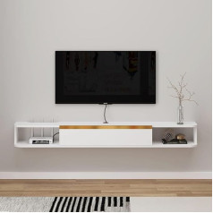 Bixiaomei Plūduriuojantis televizoriaus blokas, 140 cm sieninė TV spintelė, plaukiojančios lentynos su durelėmis, šiuolaikinė matinė pramoginė žiniasklaidos konsolė, didelis televizoriaus suoliukas svetainei ir biurui (140 cm, balta)