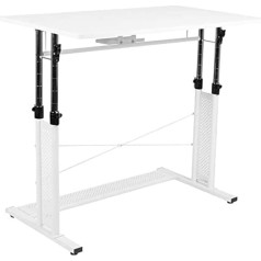 Flash Furniture Height Adjustable (79.25-99.5 cm Height), Sitting and Standing Desk/Home Office Desk, Metal, White, 39.25