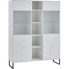 Trendteam Smart Living - 330000200 Augstplaukta skapis Vitrīna 3D izskats Dzīvojamā istaba Izmēri (platums x augstums x dziļums) 130 x 168 x 42 cm Balts