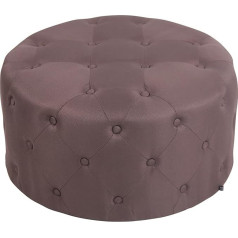 CLP Corsica Footstool, Faux Leather, Fabric, Round Upholstered Stool, Quilted Stool with Decorative Buttons, Colour: Brown, Material: Fabric