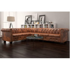 Susany Česterfildo kampinė sofa 6 vietų Česterfildo sofa Lounge sofa Minkšta sofa komplektas Derliaus sofa Biuro sofa Minkšta sofa stiliaus sofa Sofa sofos komplektas Minkšta sofa dirbtinė oda ruda