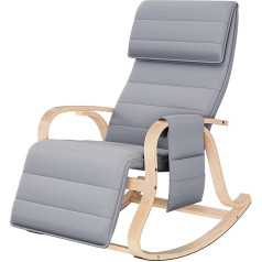 Firfurd Šūpuļkrēsls Bērza koka atpūtas krēsls ar 5 virzienos regulējamu kāju daļu Kustamais krēsls 150 kg celtspēja Guļamistabai, viesistabai, balkonam, āra krēslam 65 x 86 x 100 cm, pelēks