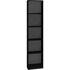 Adgo Slim Bookcase Black with Dividers, 40 x 30 x 182 cm, Bookcase High, Open Standing Shelf, Slim Tall Office Shelf, Folder Shelf, Office Furniture, Wall Shelf, Book Case, Shelf