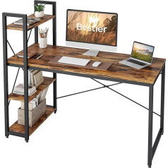 Bestier Computer Desk with Storage Compartments, Small Desk with Shelves, 140 cm, Reversible Computer Desk with Bookshelf, for Home, Office, Small Spaces