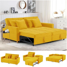 Yodolla 3-in-1 Double Bed with Adjustable Backrest to a Sofa Bed, Sofa Bed with Bed Function, Extendable Sofa Bed for Adults, Yellow