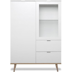 Finori Gothenburg Highboard vitrīna matēti baltā un Sonoma ozolkoka krāsā - vitrīna ar masīvkoka 100 x 140 cm