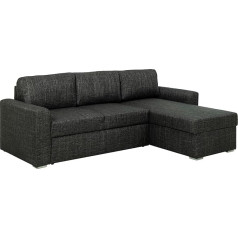 Ac Design Furniture Flin stūra dīvāns ar atpūtas krēslu un uzglabāšanas vietu tumši pelēkā krāsā, L formas dīvāns ar miega funkciju, polsterēts dīvāns ar sudraba kājām, W226 x H85 x D165cm