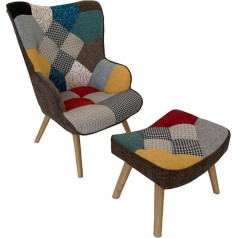 Liberoshopping.eu - La Tua Casa In Un Clik Fabric Armchair and Stool Wooden Legs Padded Seat in Modern Living Room Bedroom (Patchwork)