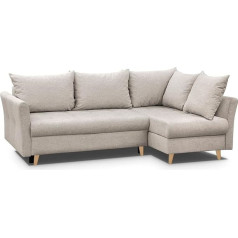 Mb-Moebel Corner Sofa with Pull-Out Sofa Cushion Set L-Shape Upholstered Sofa with Ottoman Leisure Set (233 cm x 148 cm x 90 cm) Amigo (Light Grey, Right)