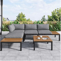 Genießen Sie Ihren Garten In Vollen Zügen Mit Unserem Allwetter-Garten-Lounge-Set, Stahlrahmen, Akazienholz, 2X 2-sitzer-Sofas, 2X Beistelltische, 1x Tisch(Color:Grey)