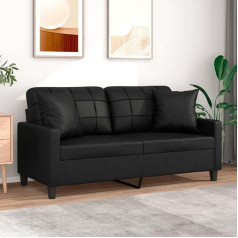 Camerina 2 Seater Sofa with Decorative Cushions Black 140 cm Faux Leather Couch with Sleep Function