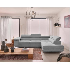 Bestmobilier Zaria - Right Corner Sofa - with Sleep Function and Bed Box and Adjustable Headrests - 5 Seater - Corduroy Light Grey