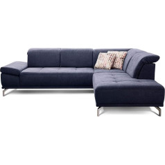 Cavadore Carly Corner Sofa with Spring Core, Adjustable Headrest, Modern Design, 273 x 81 x 234 cm, Woven Fabric