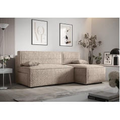 3E 3Xe Living.com Alvito stūra dīvāns Krāsa: gaiši brūna Bouclé. A: W: 212 cm, H: 85 cm, D: 105 cm, Stūra dīvāns, Dīvāns gulta, Dīvāns gulta