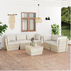 Camerina 6-TLG. Garten-Sofagarnitur aus Paletten mit Kissen Fichtenholz Wohnzimmer Couch Ecksofa Klein