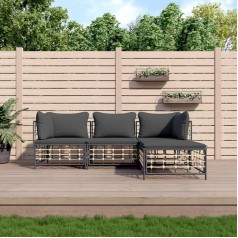 Whopbxgad Dzīvojamās istabas mēbeļu komplekti, dīvānu komplekti viesistabai, dīvānu gulta, 4-TLG. Garten-Lounge-Set mit Kissen Anthrazit Poly Rattanmodular Sofa,modular Couch,Outdoor Patio Furniture,