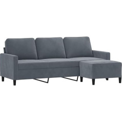 Vidaxl 3-vietė sofa, sofa su kojūgaliais, svetainės sofa, minkšta sofa, fotelis, relaksacinė sofa, poilsio sofa, svetainės sofa, televizoriaus sofa, tamsiai pilkas aksomas