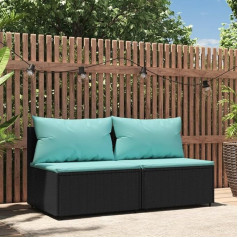 Whopbxgad Dzīvojamās istabas mēbeļu komplekti,Dzīvojamās istabas dīvānu komplekti,Dīvānu gulta,Garten-Mittelsofas mit Kissen 2 STK. Schwarz Poly Rattanmodulārais dīvāns,modulārais dīvāns,āra terases mēbeles,