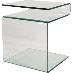 BHP Stiklinis šoninis staliukas, lenktas skaidraus stiklo, su laikraščių skyreliu/saugykla, 40 x 40 x 48 cm, gali būti įvairiai surenkamas, keliamoji galia iki 15 kg