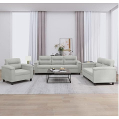 Ciadaz 3-TLG. Sofos komplektas su pagalvėlėmis, šviesiai pilkas mikropluošto audinys, poilsio sofa, sofos ir kušetės, poilsio sofa, svetainės sofa, sofa su miegojimo funkcija - 3202291