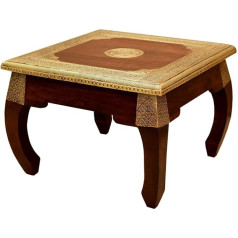 Casa Moro Oriental Opium Table Brass L 54 x 54 x 38 cm (W x D x H) Sheesham Wood with Brass Inlay Solid Wood Side Table in Colonial Style Crafts MA5300