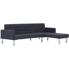 Vidaxl L formos sofa lova, sofa lova su 2 skirtingomis atsilenkimo padėtimis, kampinė sofa svetainei, sofa kušetė, sofa lova, tamsiai pilkas poliesteris