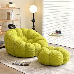 Yaxansih Modern Bubbly Lazy Bean Bag Couch with Footstool, Oversized Single Lazy Sofa, Padded Bubble Single Floor Sofa, 3D Honeycomb Shape Bubble Sofa, Curved Couch, Green