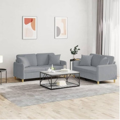 CIADAZ 2-TLG. Sofagarnitur mit Kissen Hellgrau Stoff, Loungesofa, Sofas & Couches, Relaxsofa, Couch für Wohnzimmer, Couch Mit Schlaffunktion - 3202102